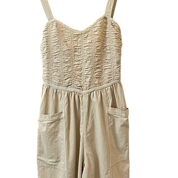 Free People Forever & Always Ruched One-Piece Jumpsuit Sz Small Light Sand NWT - Picture 5 of 11